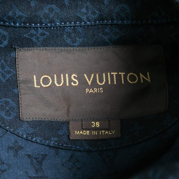 Pre Owned Louis Vuitton Navy Blue Monogram Jacquard Denim Blazer M