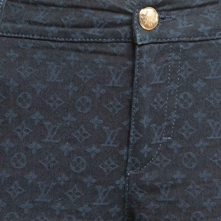 Pre Owned Louis Vuitton Navy Blue Monogram Jacquard Denim Tapered Leg Jeans M Waist 30"