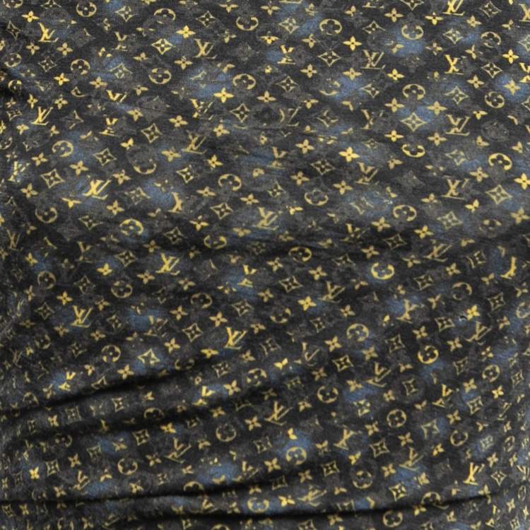 Pre Owned Louis Vuitton Black Monogram Wool Knit Ruched Mini Dress M