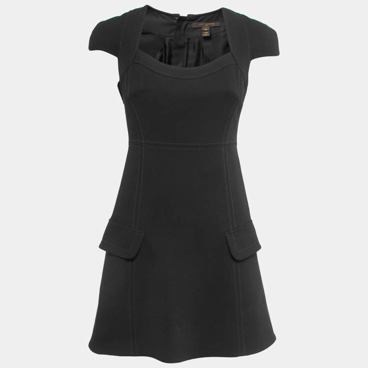 Pre Owned Louis Vuitton Black Crepe Cape Sleeve Short Dress S