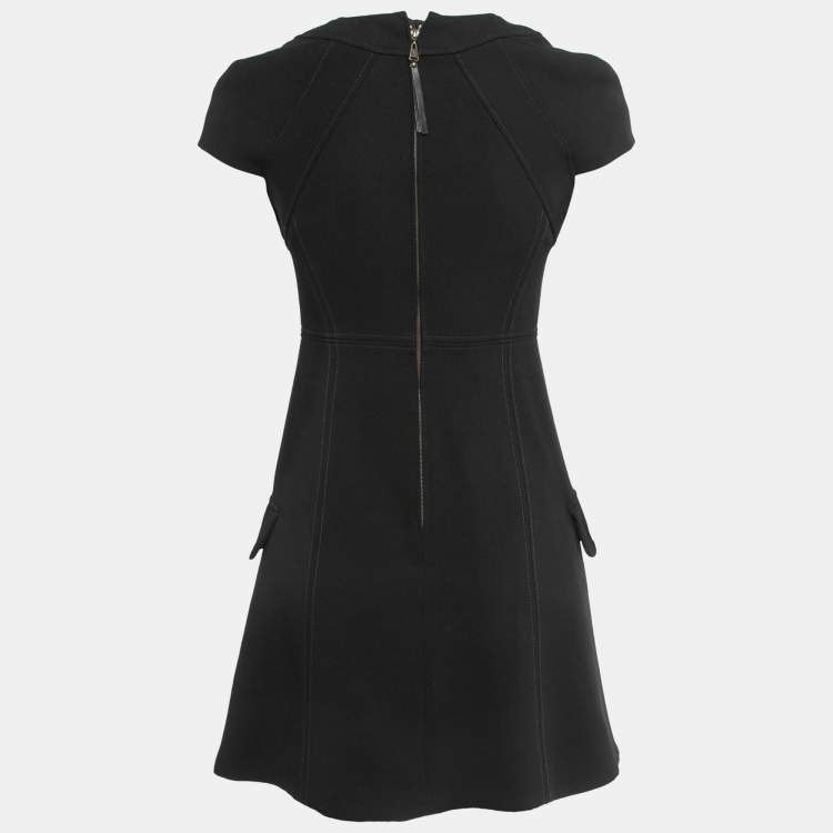 Pre Owned Louis Vuitton Black Crepe Cape Sleeve Short Dress S