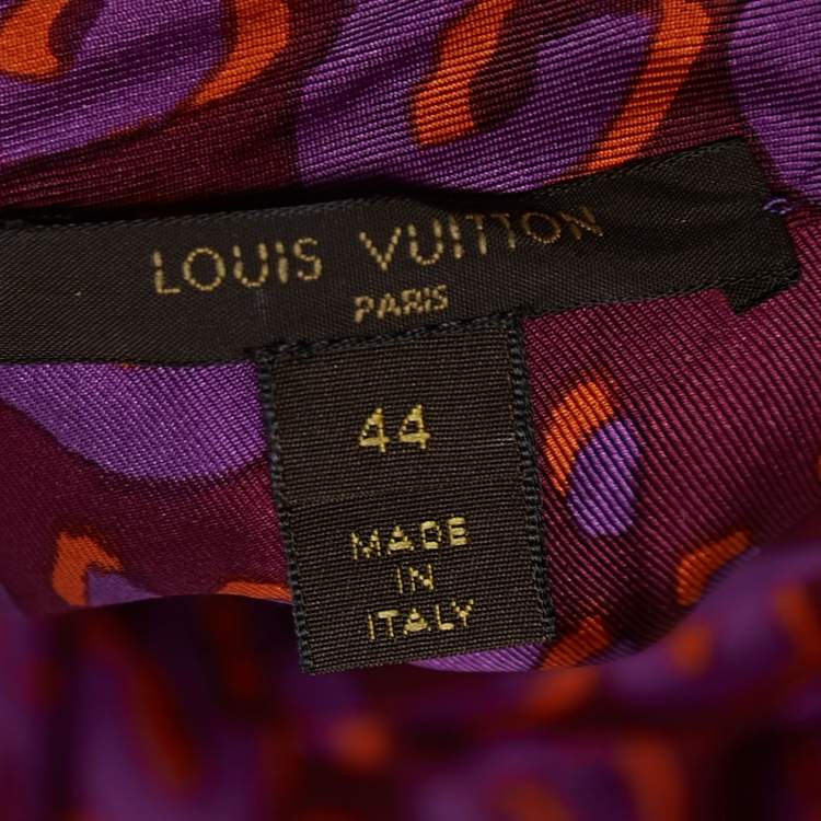 Pre Owned Louis Vuitton Purple Leopard Print Silk Belted Short Dress L