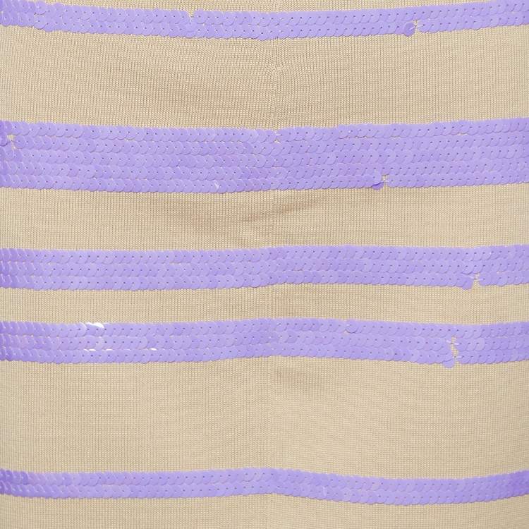 Pre Owned Louis Vuitton Beige Knit Striped Sequined Mini Skirt L
