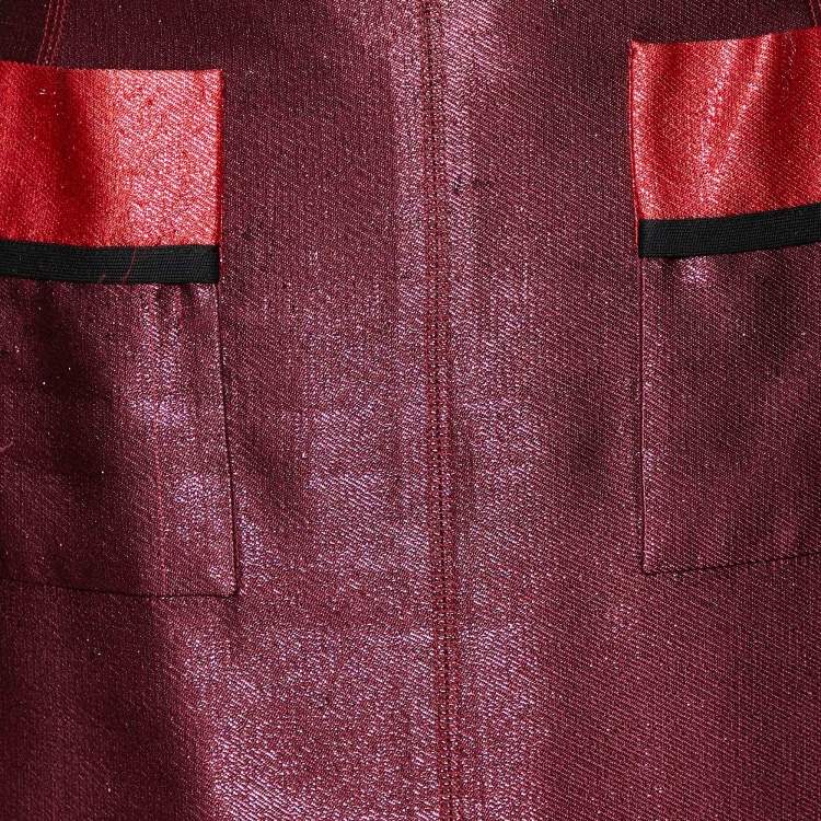 Pre Owned Louis Vuitton Burgundy Lurex Silk Midi Skirt M