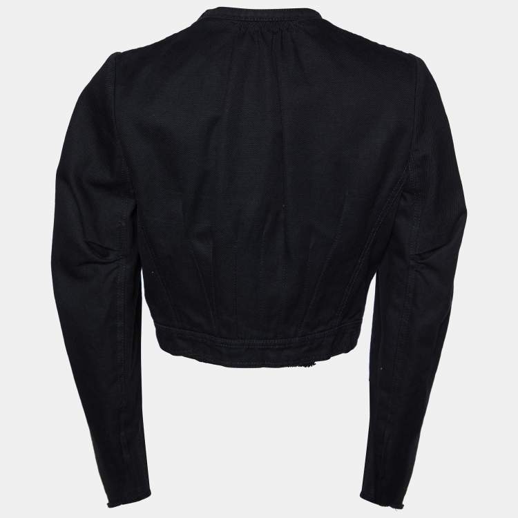 Pre Owned Louis Vuitton Black Denim Ruffled Crop Jacket M