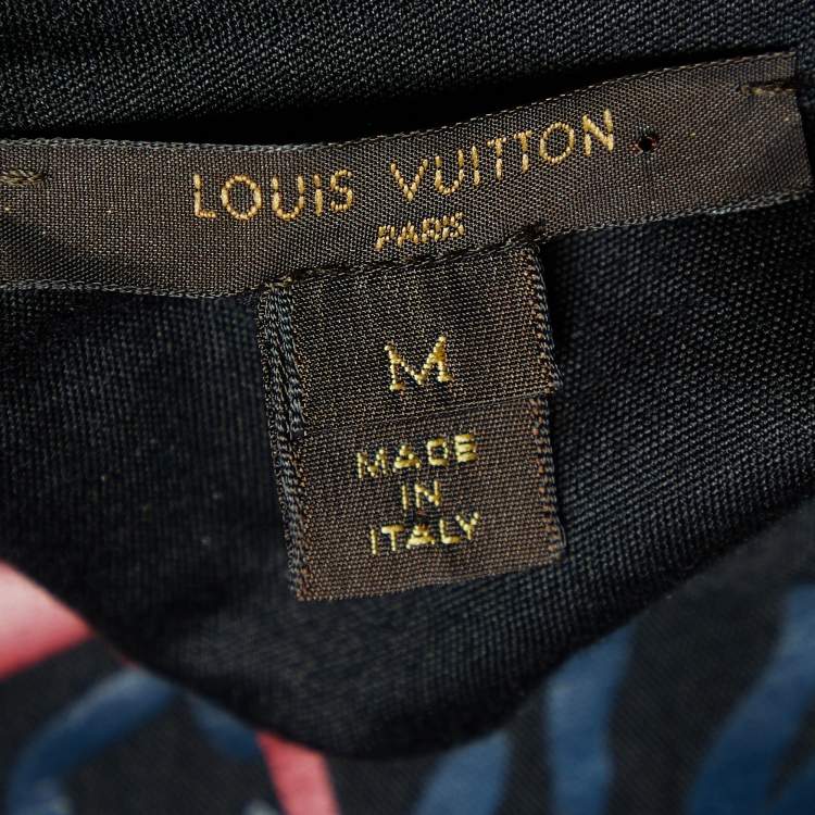 مملوكة مسبقًا Louis Vuitton Black Tribal Printed Silk Knit Shoulder Pad Detail T-Shirt M