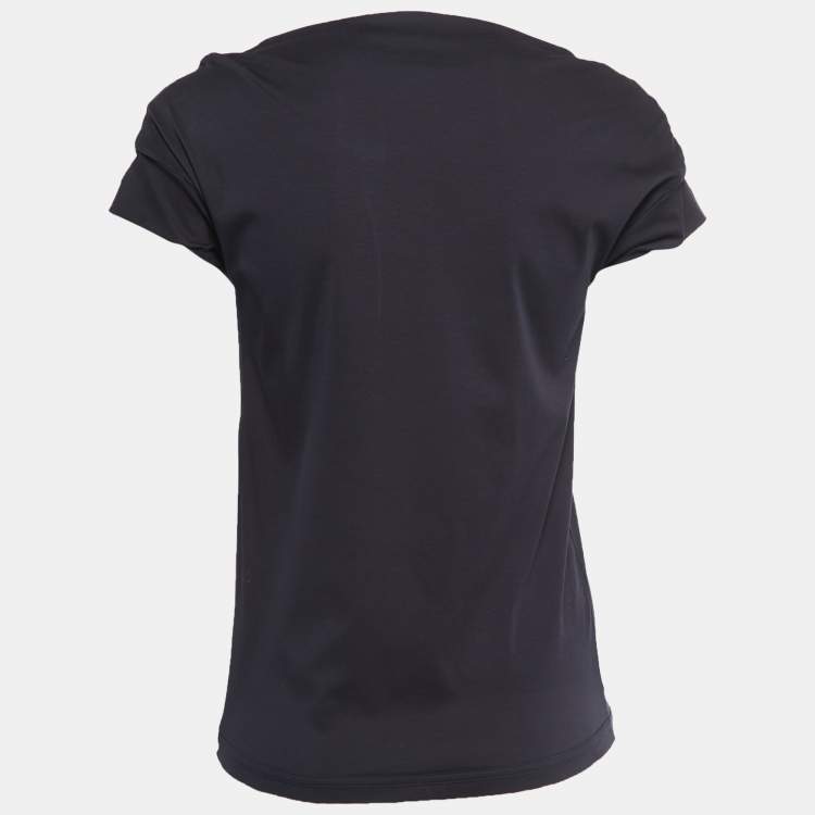 Louis Vuitton Navy Blue Cotton Sleeve Heart Neck Short Sleeve T-Shirt S