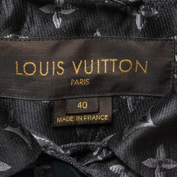 Pre Owned Louis Vuitton Black Logo Monogram Silk Blend Belted Trench Coat M