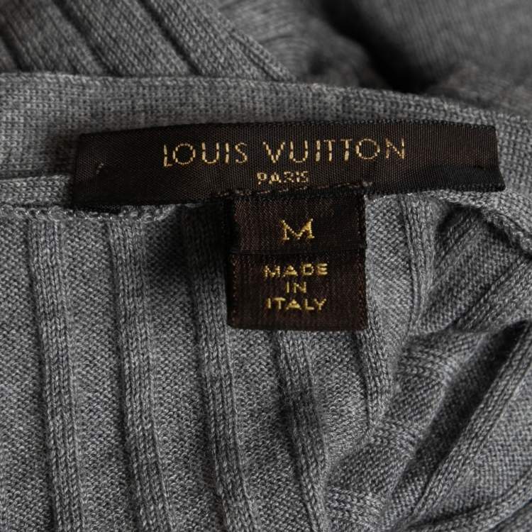 Pre Owned Louis Vuitton Grey Wool Rib Knit Button Front Cardigan M