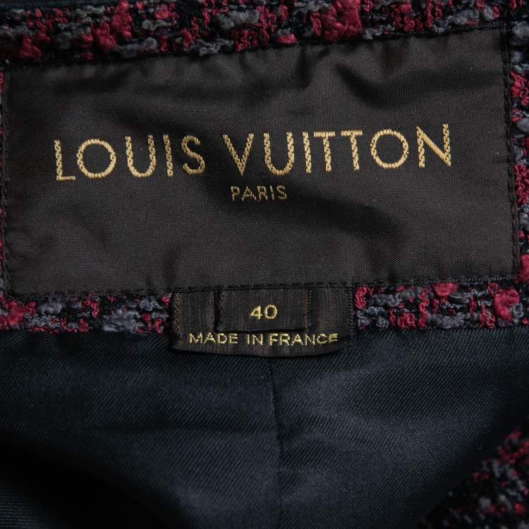 Pre Owned Louis Vuitton Bordeaux Tweed Zip Front Coat S