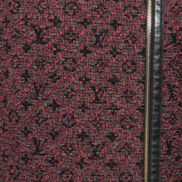 Pre Owned Louis Vuitton Bordeaux Tweed Zip Front Coat S
