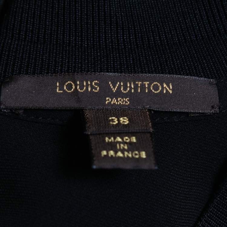 Pre Owned Louis Vuitton Black Silk Blend Trim Detail Midi Dress M