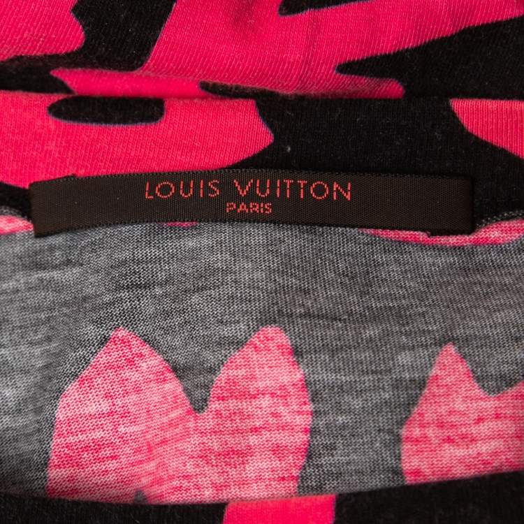 Pre Owned Louis Vuitton X Stephen Sprouse Black/Pink Grafitti Print Cotton Modal T-Shirt L