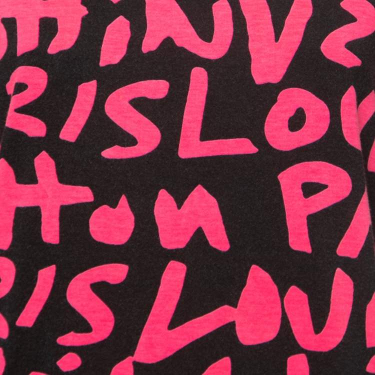 Pre Owned Louis Vuitton X Stephen Sprouse Black/Pink Grafitti Print Cotton Modal T-Shirt L