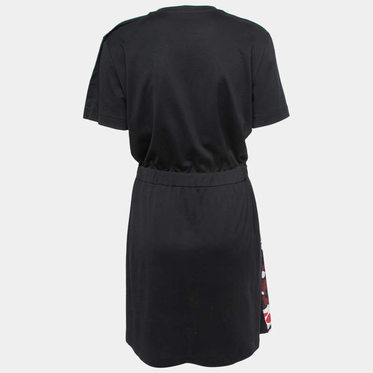 Pre Owned Louis Vuitton Black/Red Printed Silk & Cotton Tie Front Dress M