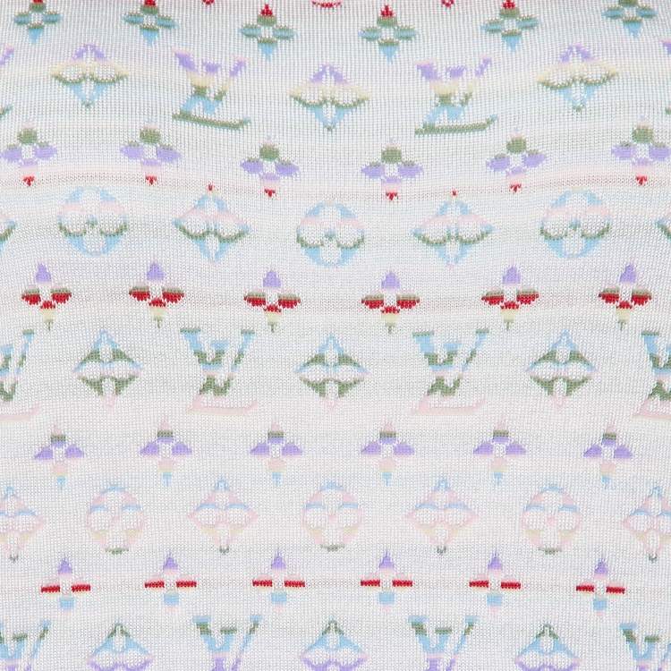 Pre Owned Louis Vuitton White Monogram Silk Knit Short Sleeve Top M
