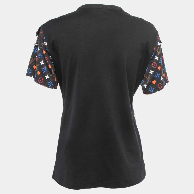 Pre Owned Louis Vuitton Black Logo Monogram Printed Cotton Knit Crewneck T-Shirt S