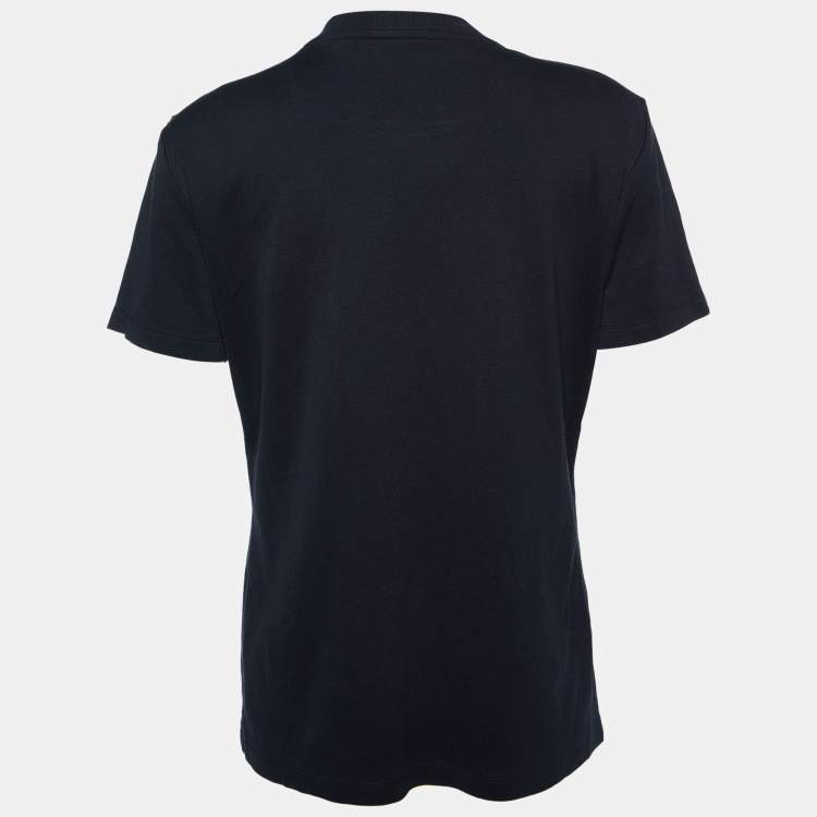 Pre Owned Louis Vuitton Black Cotton Logo Stamp Printed T Shirt XL