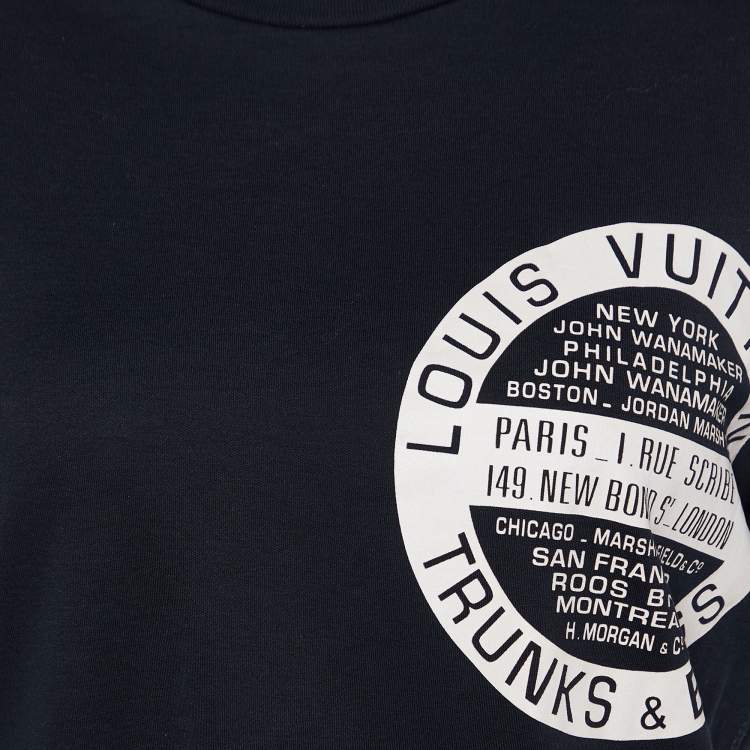 Pre Owned Louis Vuitton Black Cotton Logo Stamp Printed T Shirt XL