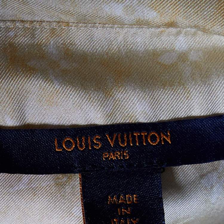 Pre Owned Louis Vuitton Yellow Silk Monogram Cloud Masculine Shirt M