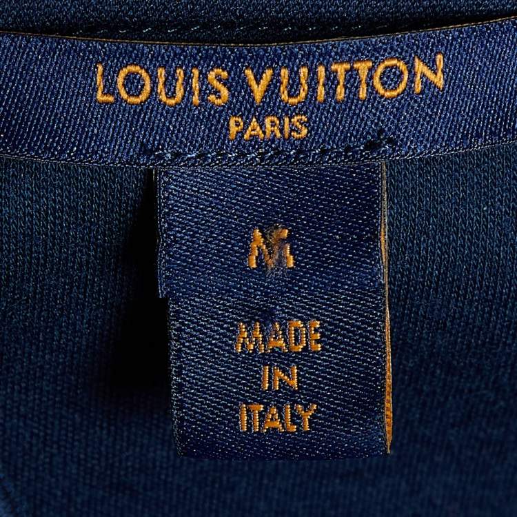 مملوكة مسبقًا Louis Vuitton Navy Blue Logo Printed Jersey Knit Mini Dress M
