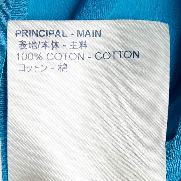 Pre Owned Louis Vuitton Blue Silk & White Cotton Knit Waist Drawcord Mini Dress M
