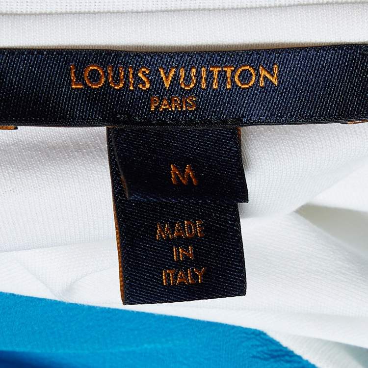 Pre Owned Louis Vuitton Blue Silk & White Cotton Knit Waist Drawcord Mini Dress M
