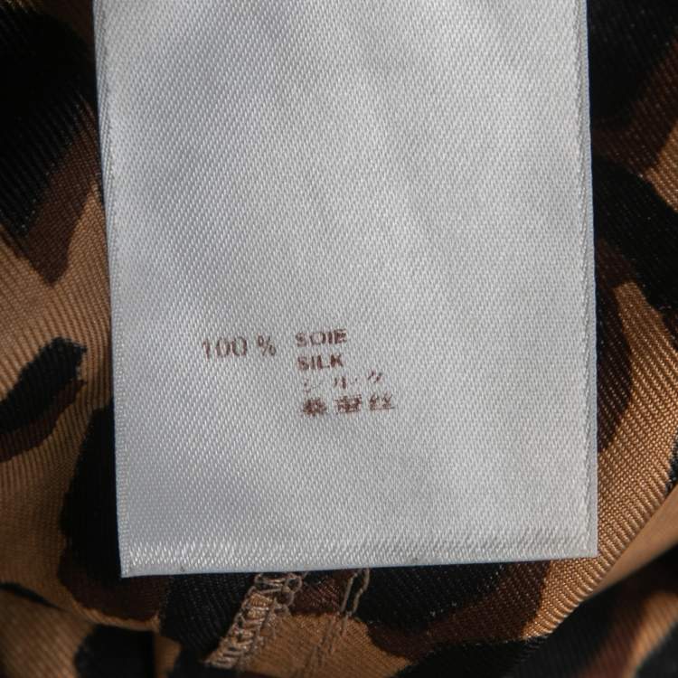 Pre Owned Louis Vuitton Brown Leopard Print Silk Short Sleeve Blouse M