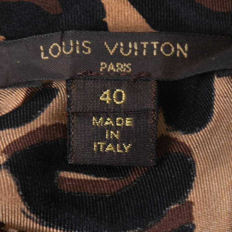 Pre Owned Louis Vuitton Brown Leopard Print Silk Short Sleeve Blouse M