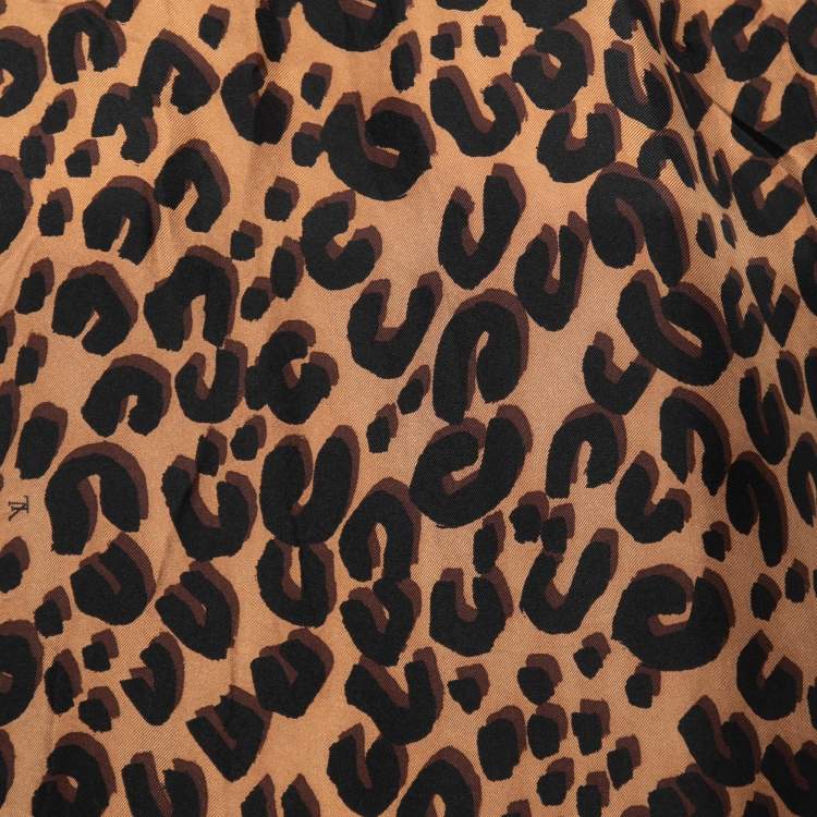 Pre Owned Louis Vuitton Brown Leopard Print Silk Short Sleeve Blouse M