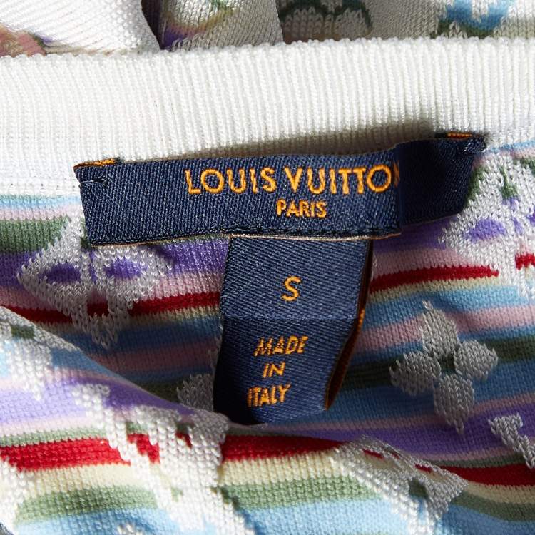 Pre Owned Louis Vuitton White Silk Logo Jacquard Knit T-Shirt S