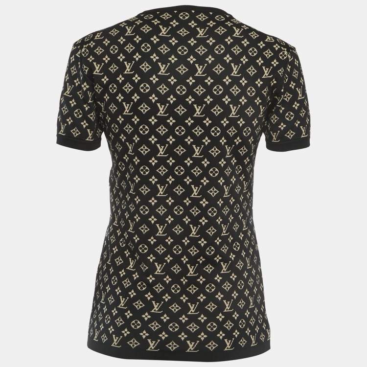 Louis Vuitton Black Monogram Jacquard Knit Crew Neck Half Sleeve T-Shirt S Louis  Vuitton