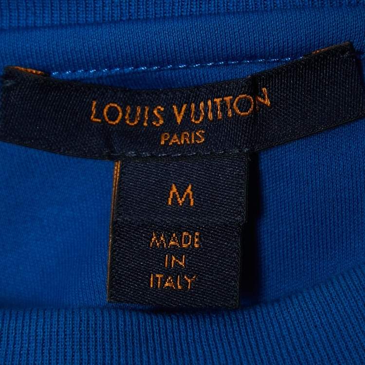 Pre Owned Louis Vuitton Brown/Blue Monogram Silk & Cotton Half Sleeve T-Shirt M