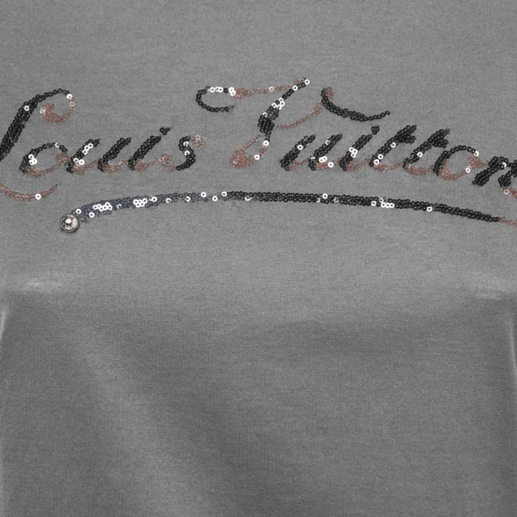 Pre Owned Louis Vuitton Grey Logo Sequined Cotton Short Sleeve T-Shirt S