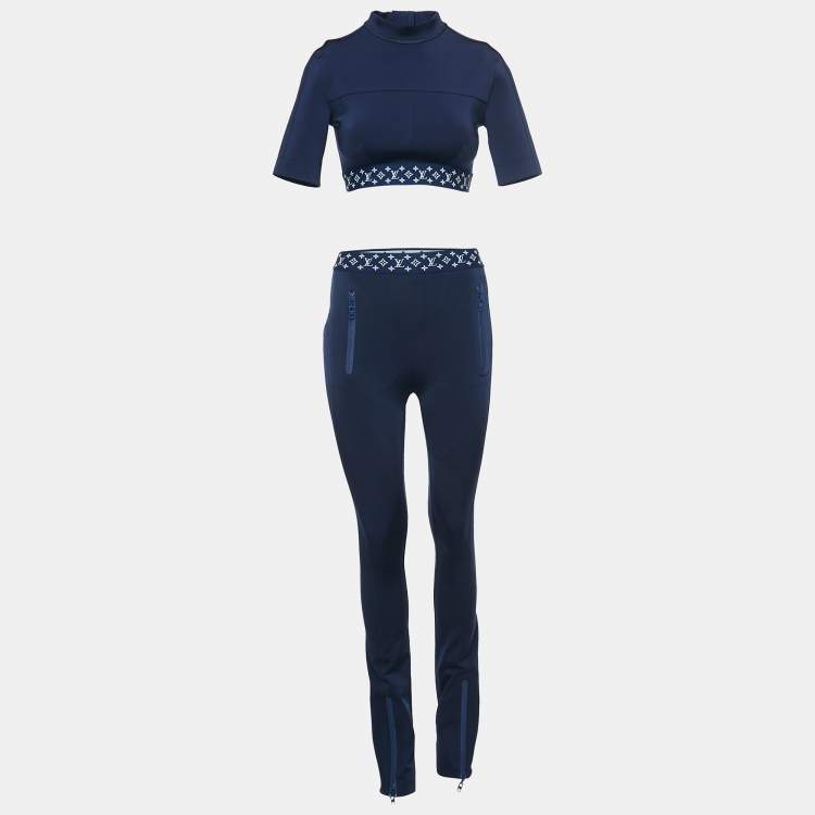 Louis Vuitton Navy Blue Monogram Stretch Knit Flight Mode Crop Top and  Jeggings Set S Louis Vuitton