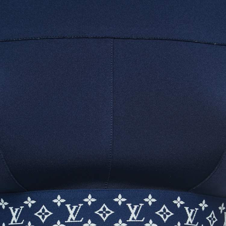 Pre Owned Louis Vuitton Navy Blue Monogram Stretch Knit Flight Mode Crop Top and Jeggings Set S