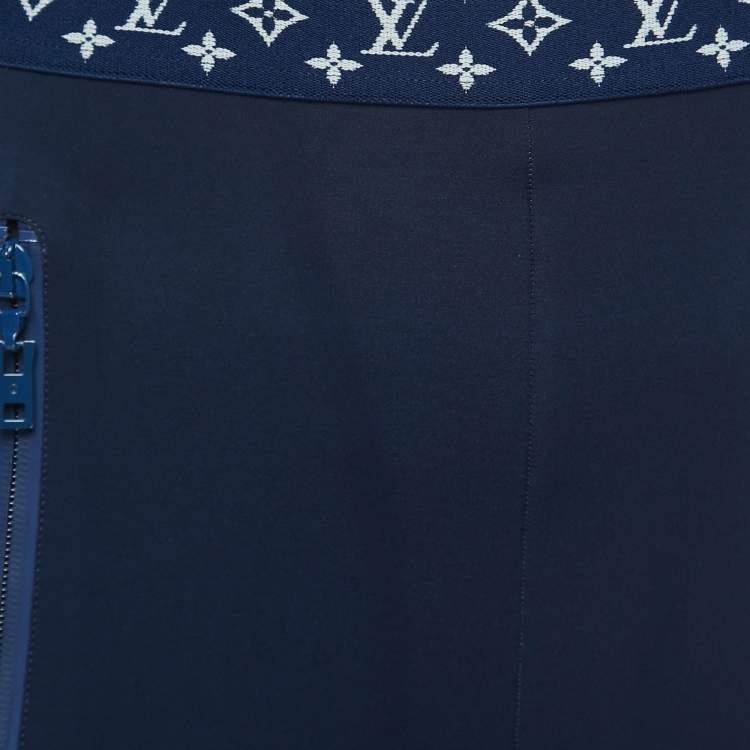 Pre Owned Louis Vuitton Navy Blue Monogram Stretch Knit Flight Mode Crop Top and Jeggings Set S