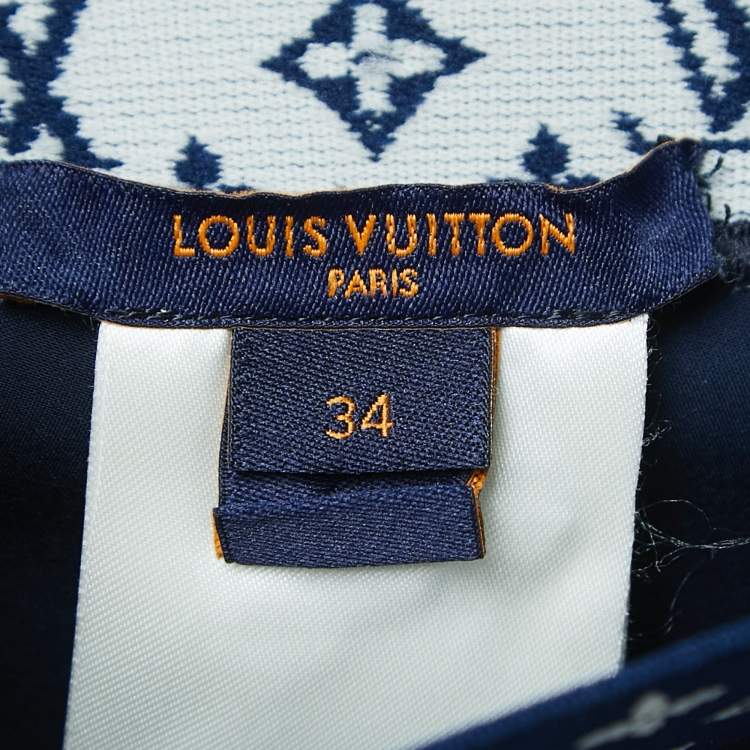 Pre Owned Louis Vuitton Navy Blue Monogram Stretch Knit Flight Mode Crop Top and Jeggings Set S