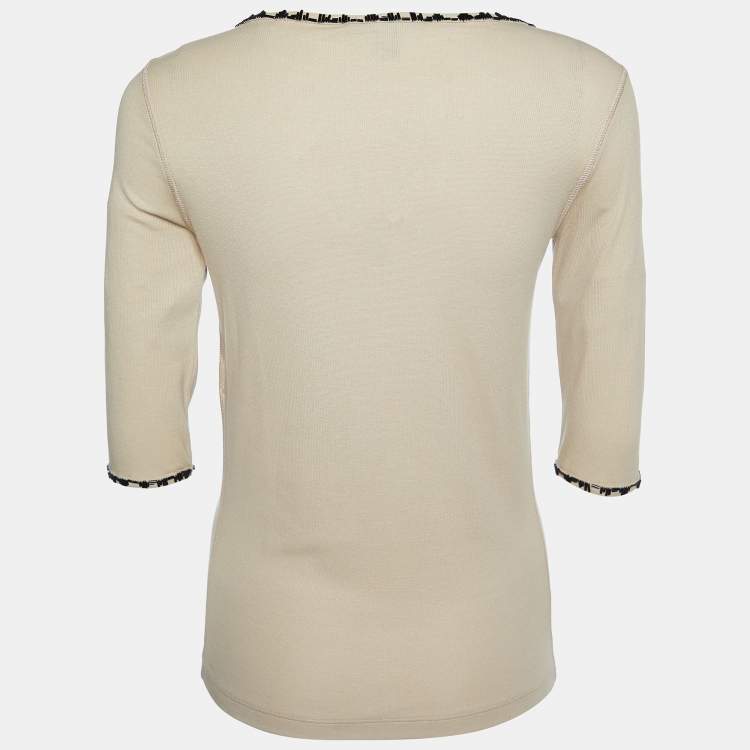 Pre Owned Louis Vuitton Beige Logo Embellished Cotton Knit T-Shirt XL