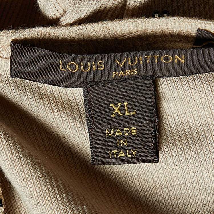 Pre Owned Louis Vuitton Beige Logo Embellished Cotton Knit T-Shirt XL