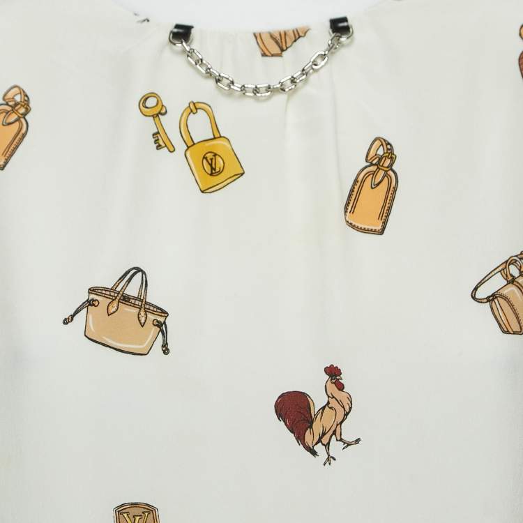 Pre Owned Louis Vuitton Cream All-over Print Silk & Cotton 3 Layered Short Sleeve T-Shirt S