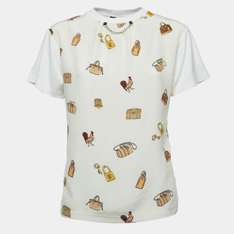 Pre Owned Louis Vuitton Cream All-over Print Silk & Cotton 3 Layered Short Sleeve T-Shirt S