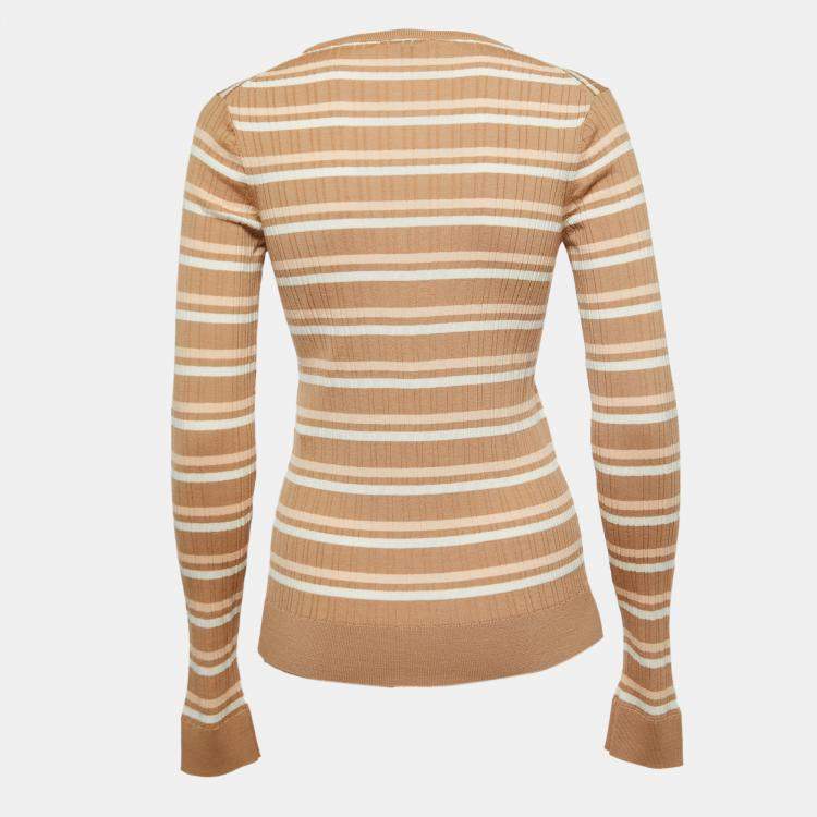 Pre Owned Louis Vuitton Beige Striped Wool Round Neck Jumper M