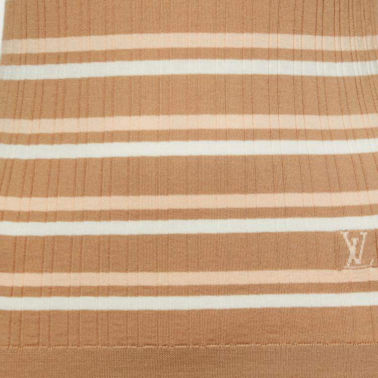 Pre Owned Louis Vuitton Beige Striped Wool Round Neck Jumper M