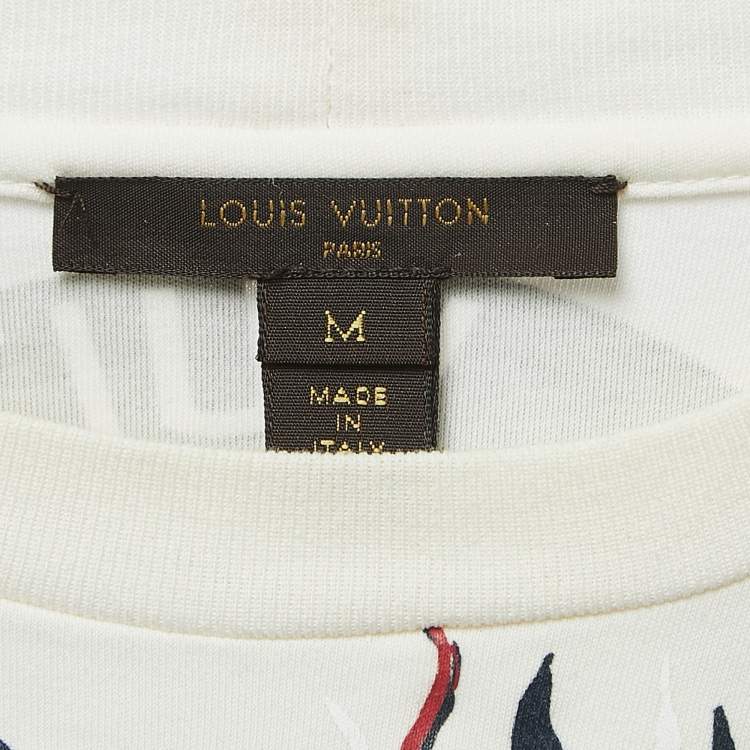 Pre Owned Louis Vuitton Cream Print Cotton Half Sleeve T-Shirt M