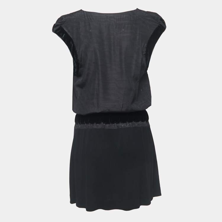 Pre Owned Louis Vuitton Black Embroidered Crepe Belted Mini Dress S