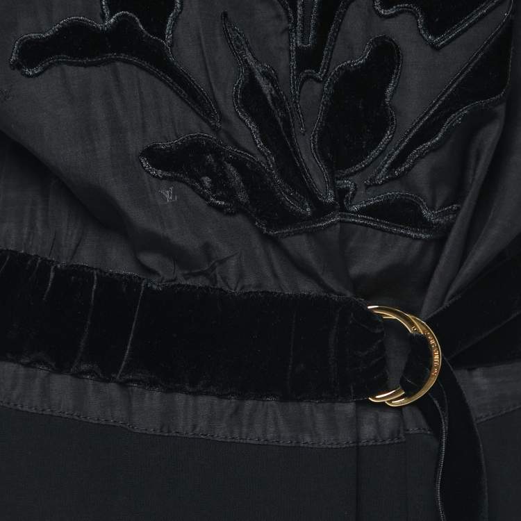 Pre Owned Louis Vuitton Black Embroidered Crepe Belted Mini Dress S