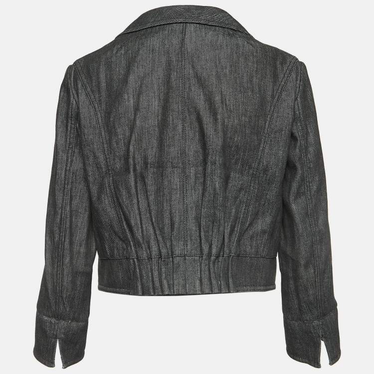 Pre Owned Louis Vuitton Black Denim Monogram Sleeve Detailed Jacket M
