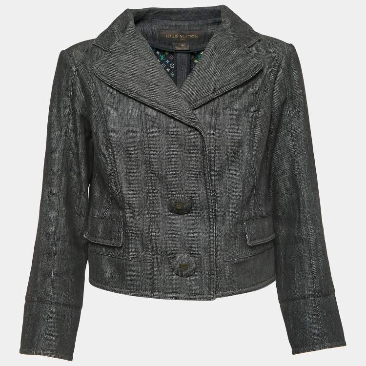 Pre Owned Louis Vuitton Black Denim Monogram Sleeve Detailed Jacket M