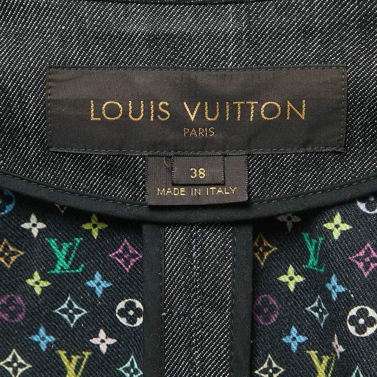 Pre Owned Louis Vuitton Black Denim Monogram Sleeve Detailed Jacket M